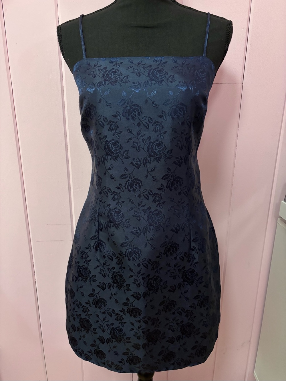 Lucy in the Sky Navy Blue Floral Jacquard Backless Fitted Mini Dress - Large